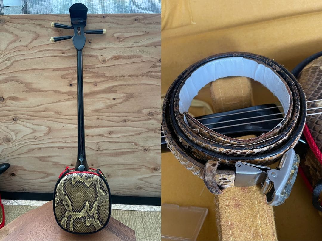 三味線　黒塗与那城？真壁型？ベルト付き　ユナー　スンチー沖縄 弦楽器 琉球