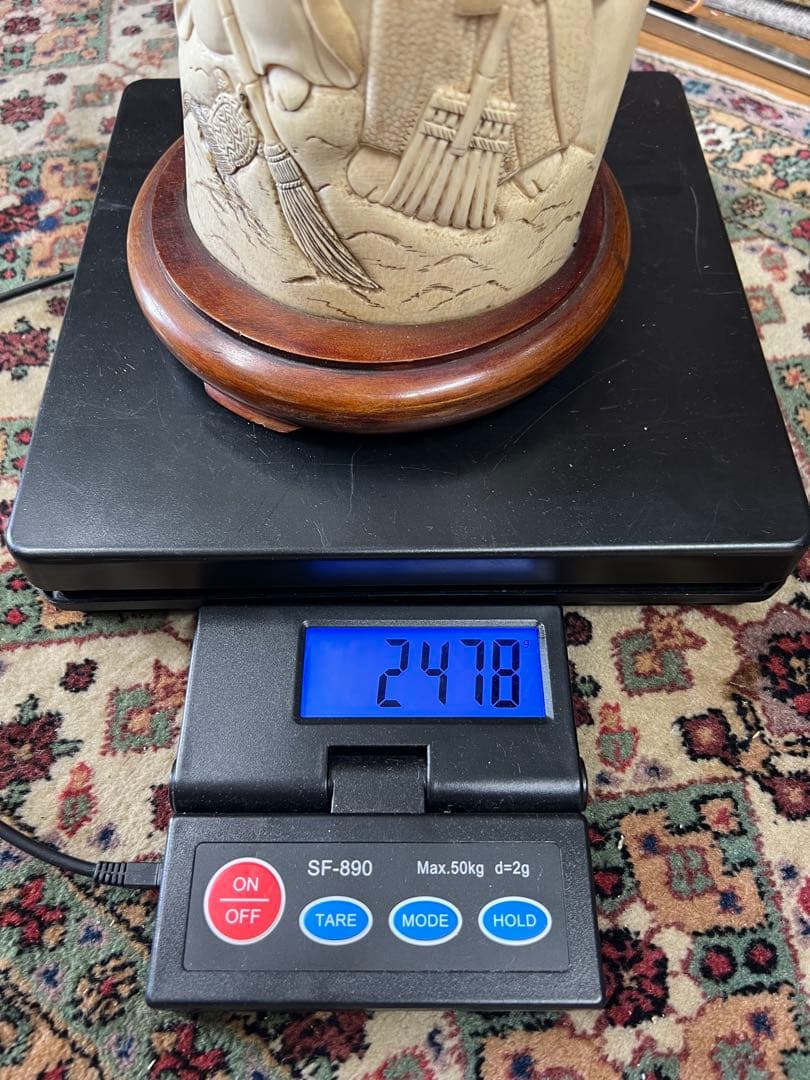 極上　筆筒　泉舟在銘　紫檀台　文房具 （台込の重さ）/3490g