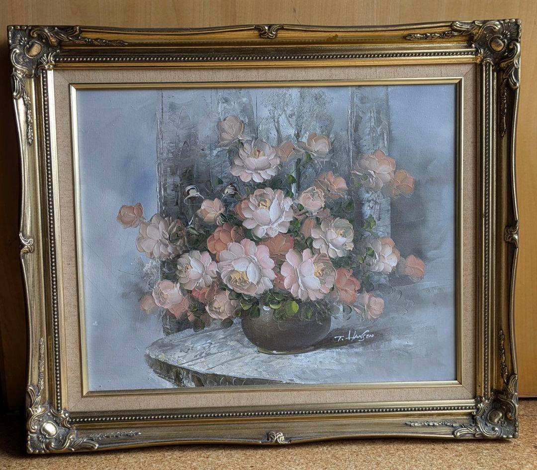 T. Hansen 油彩画 バラの絵