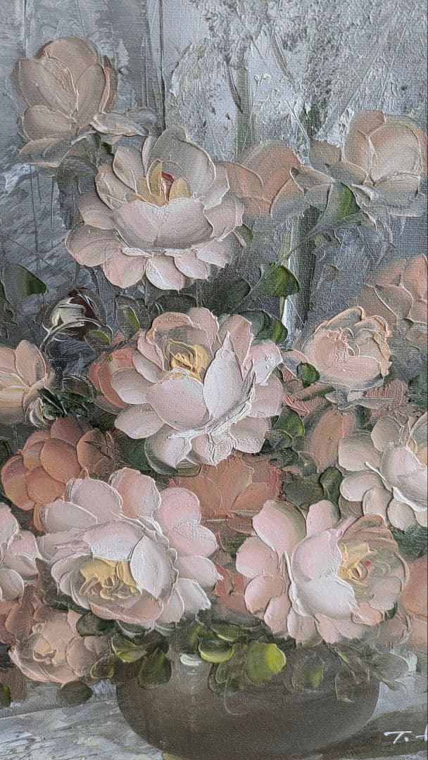 T. Hansen 油彩画 バラの絵