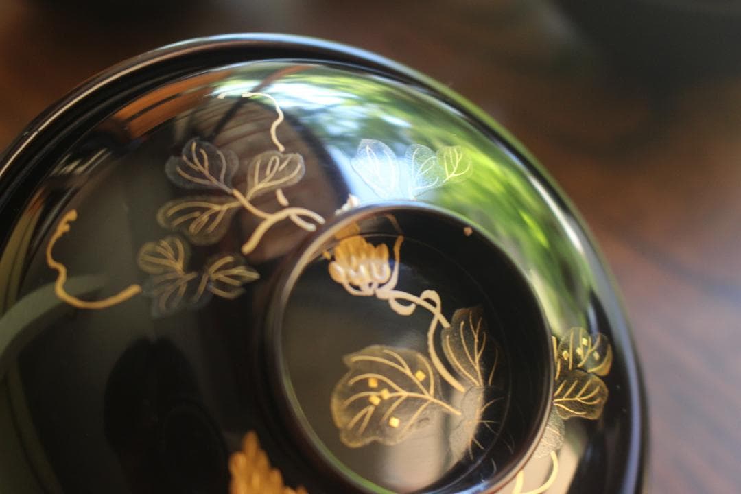 ばら売り可！上質黒漆に極上絵替草花蒔絵のお椀6点（検輪島塗蒔絵椀懐石椀