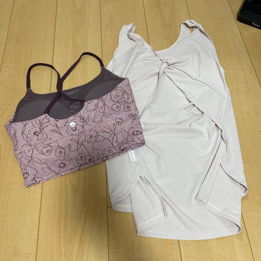 薄いピンク ノースリーブ ヨガウェア セットMサイズ