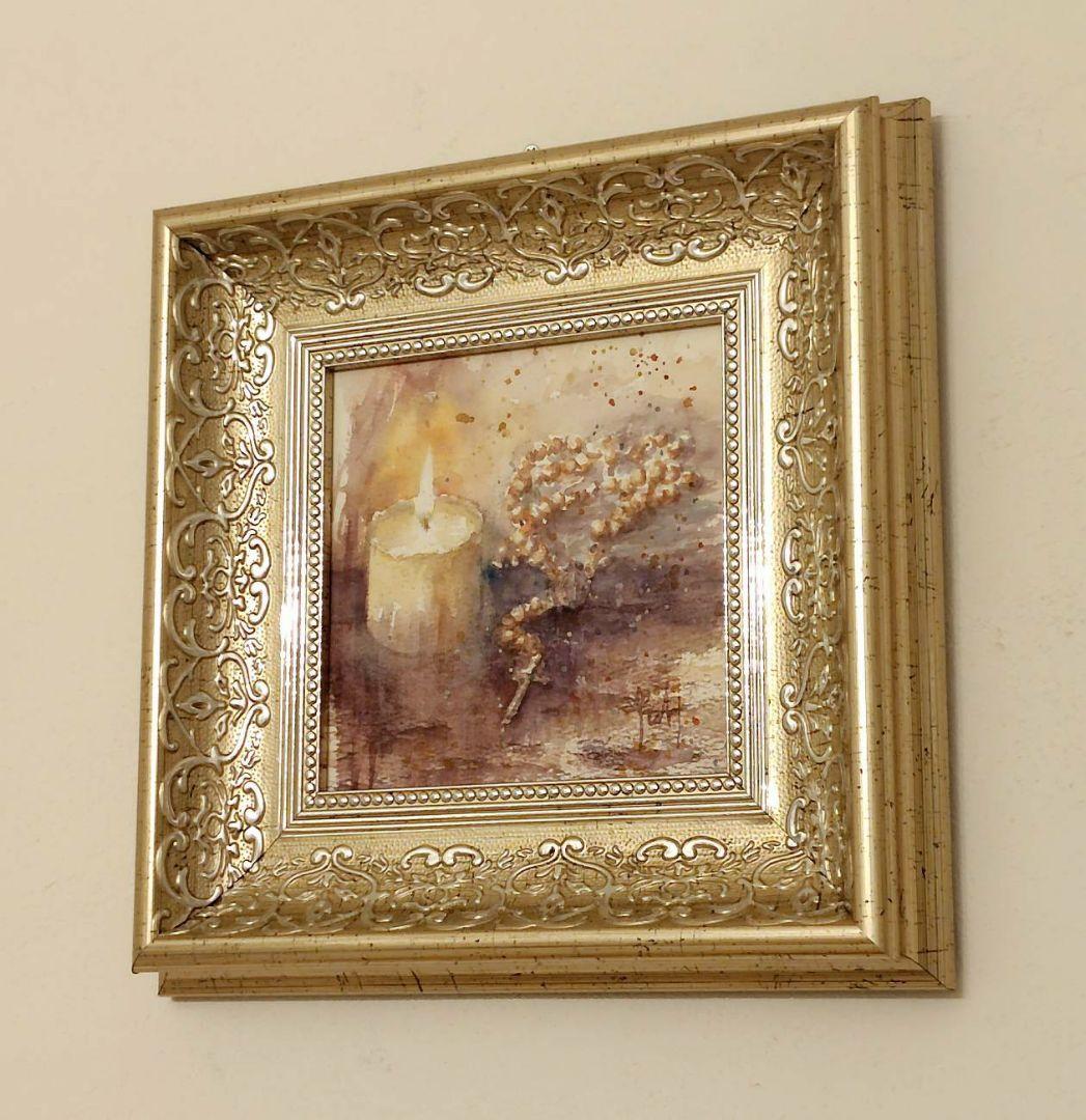 癒しの水彩画1128 ロザリオとキャンドル