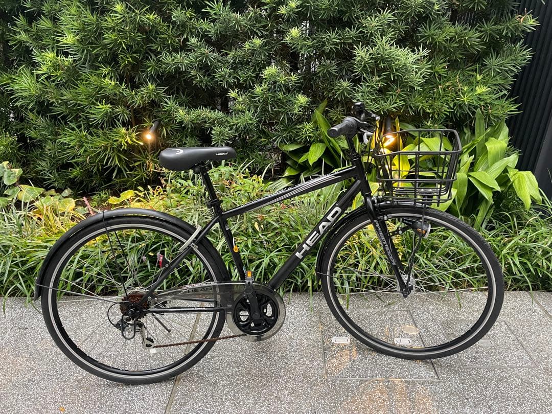 自転車　HEAD クロスバイク バスケット付き6段変速 オートライト