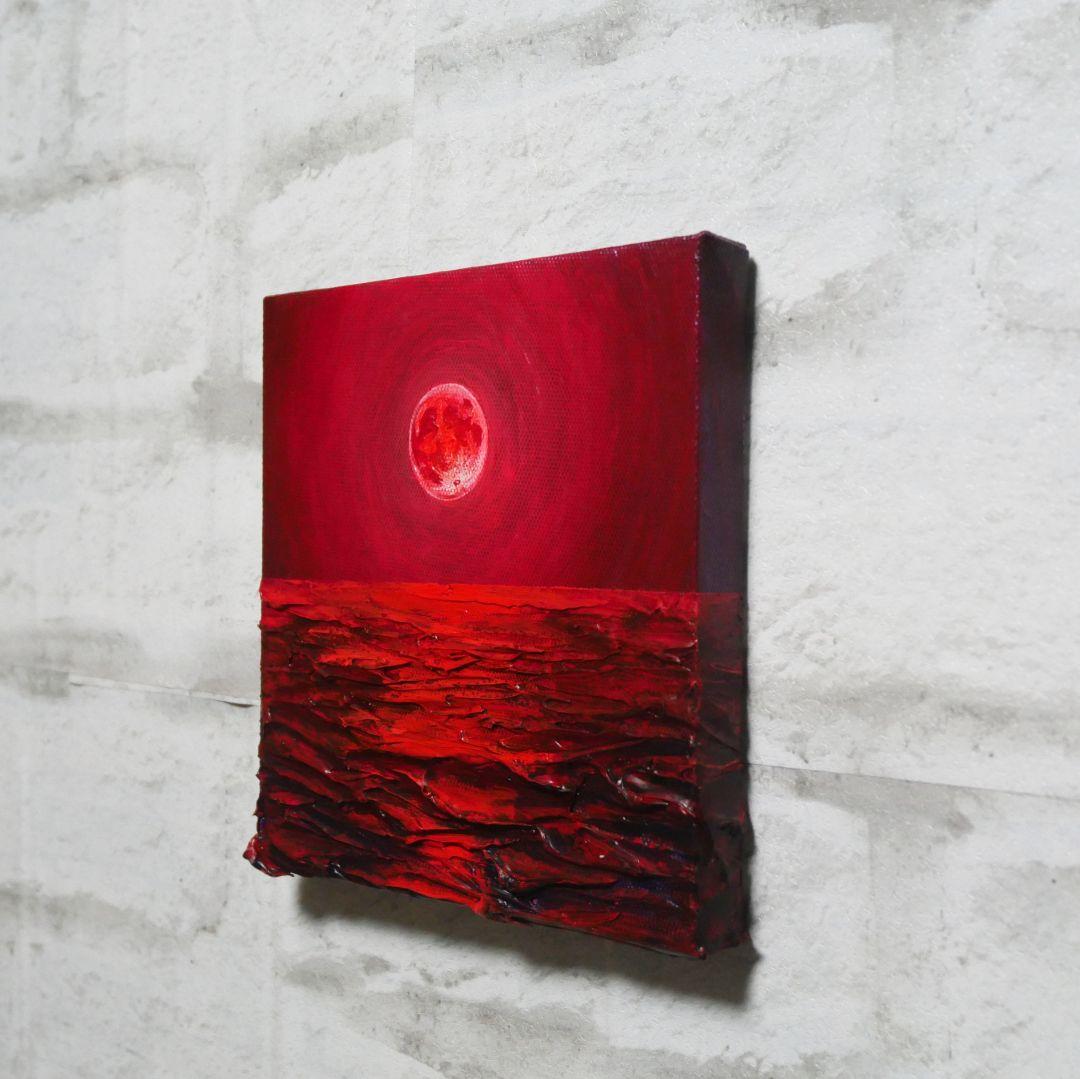 油絵 油彩 油彩画 絵画 アートパネル【赤い満月】