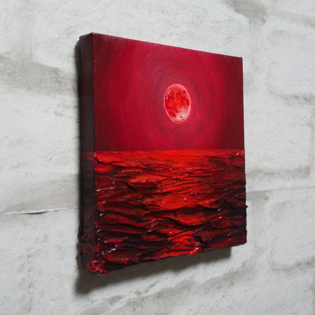 油絵 油彩 油彩画 絵画 アートパネル【赤い満月】