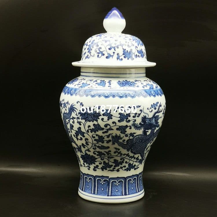 青花龍紋将軍壺 景徳鎮 陶磁器 装飾品 現代工芸品 美術品 置物