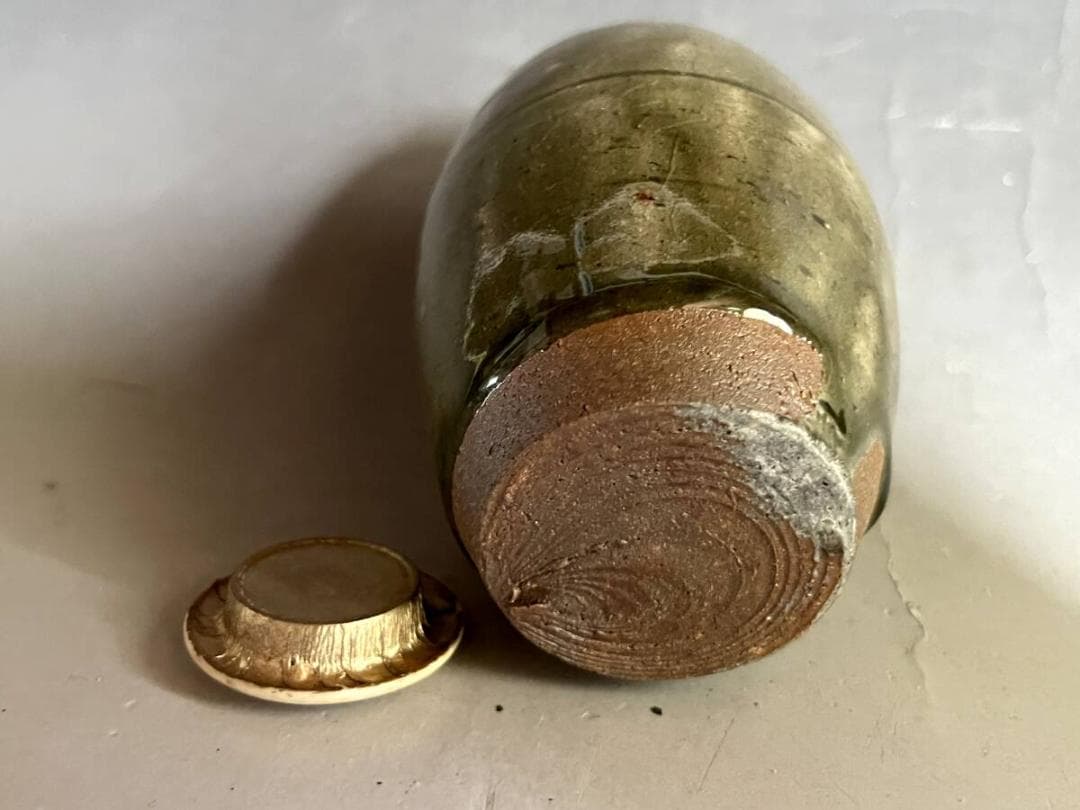 茶入■肩衝茶入 小代焼 流れ釉 茶瓶 お茶道具 糸切り高台 時代物 骨董品■