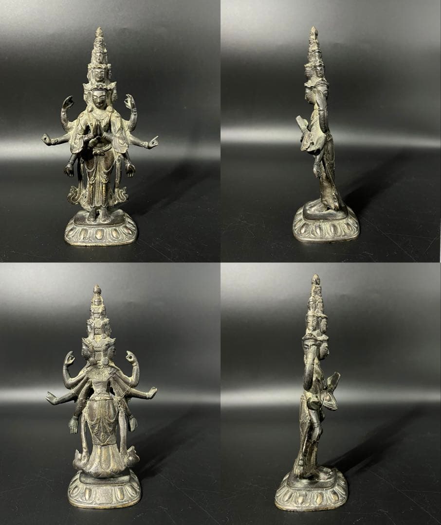 江戸後期 十一面観音菩薩像 古銅 多臂 仏像 高さ19cm◎仏教美術◎古美術庵々