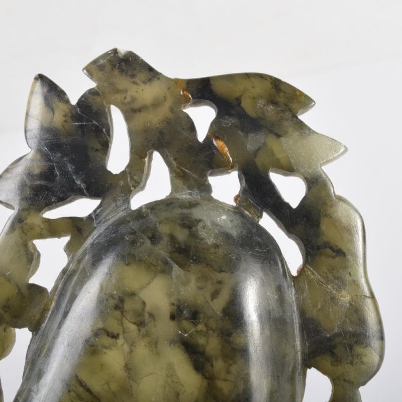 中国　玉石彫刻　瓢箪彫　水孟　筆洗　時代箱付　V　6955