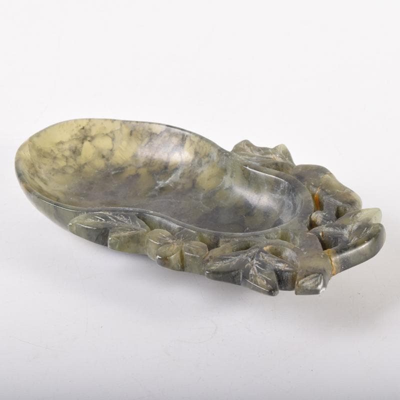 中国　玉石彫刻　瓢箪彫　水孟　筆洗　時代箱付　V　6955