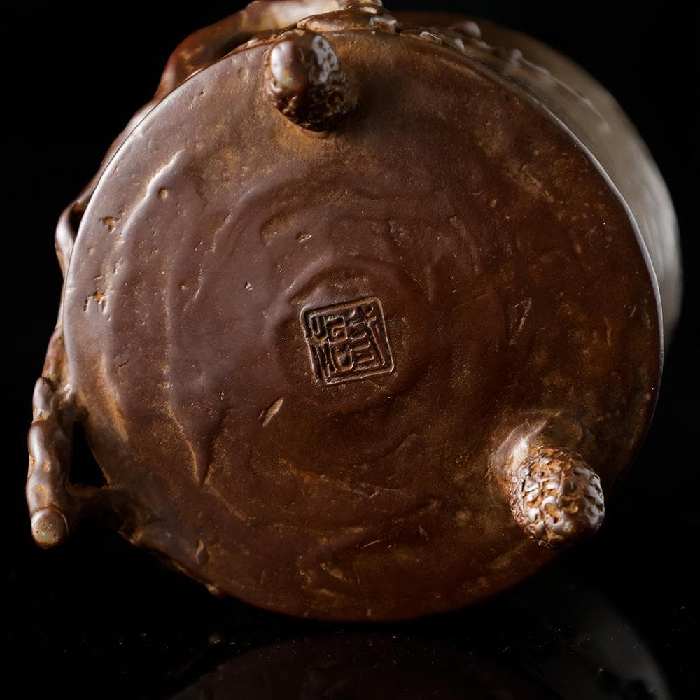 三好外栄 号 三治 蝋型鋳銅 香炉 梅花彫 透かし蓋 三つ足香炉 共箱 共布 栞