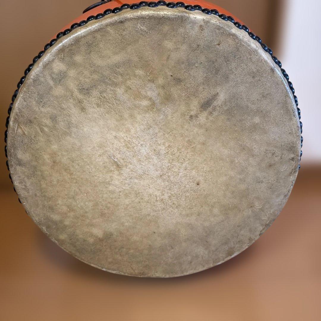 【銘板あり】平胴太鼓（宮太鼓） 岡田屋鳴物店　橙色 アンティーク