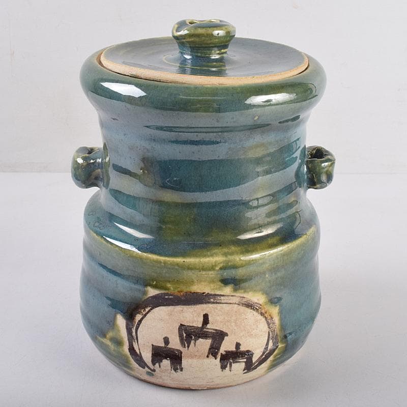 北大路魯山人作　青織部　木槌水指　黒田陶々庵極め箱　D　R8875B