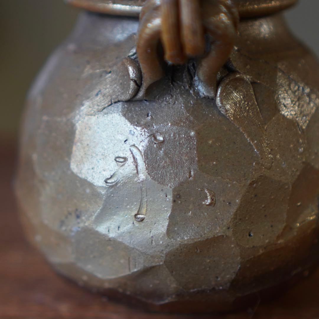 SNT727 備前焼 竹内靖之 造 龍摘み 籐手付き 面取り 土瓶 煎茶道具