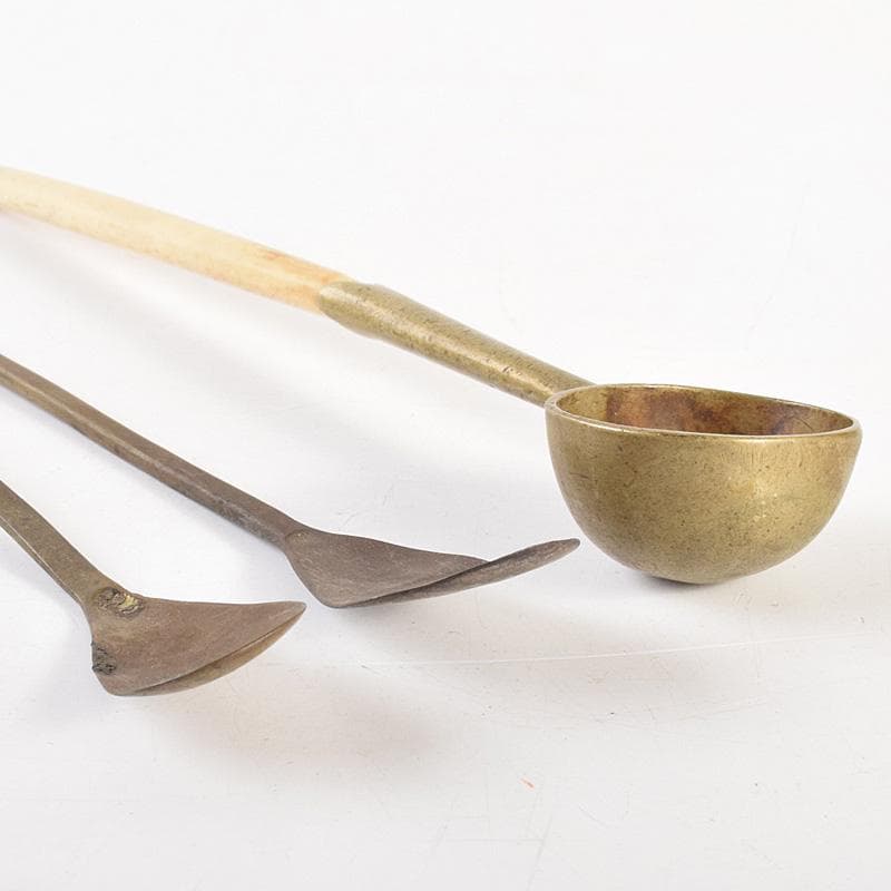 こうちゃん　朝鮮美術　李朝　古銅　薬匙　銅匙　柄杓　5点　V　R7507