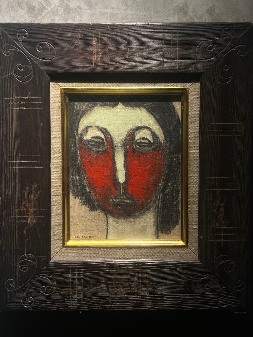 他の人発送×顔の絵 赤と黒の油彩画