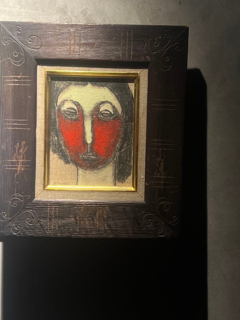 他の人発送×顔の絵 赤と黒の油彩画