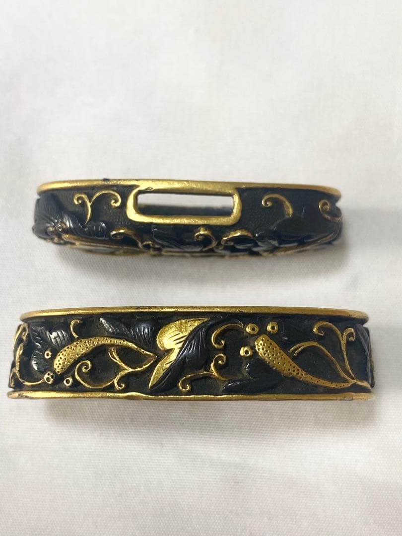 2T03 縁頭 柄頭 高彫り 金象嵌 金色絵 武具 刀装具 日本刀