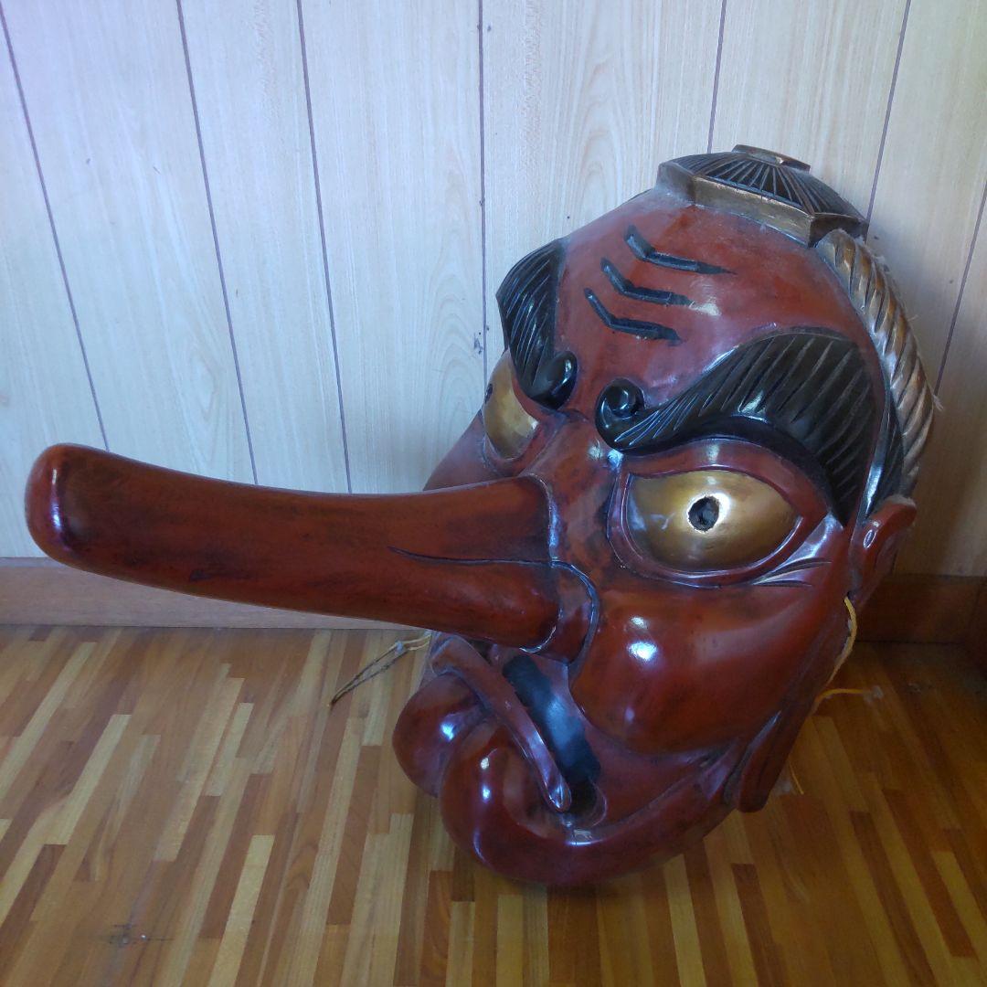天狗面 伝統的な木製日本の面飾り 大型 縁起物