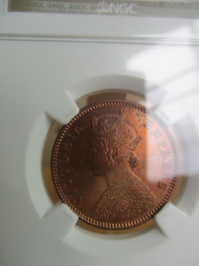 1880 英領インド　ヴィクトリア女王　1/4 アンナ銅貨　NGC MS64