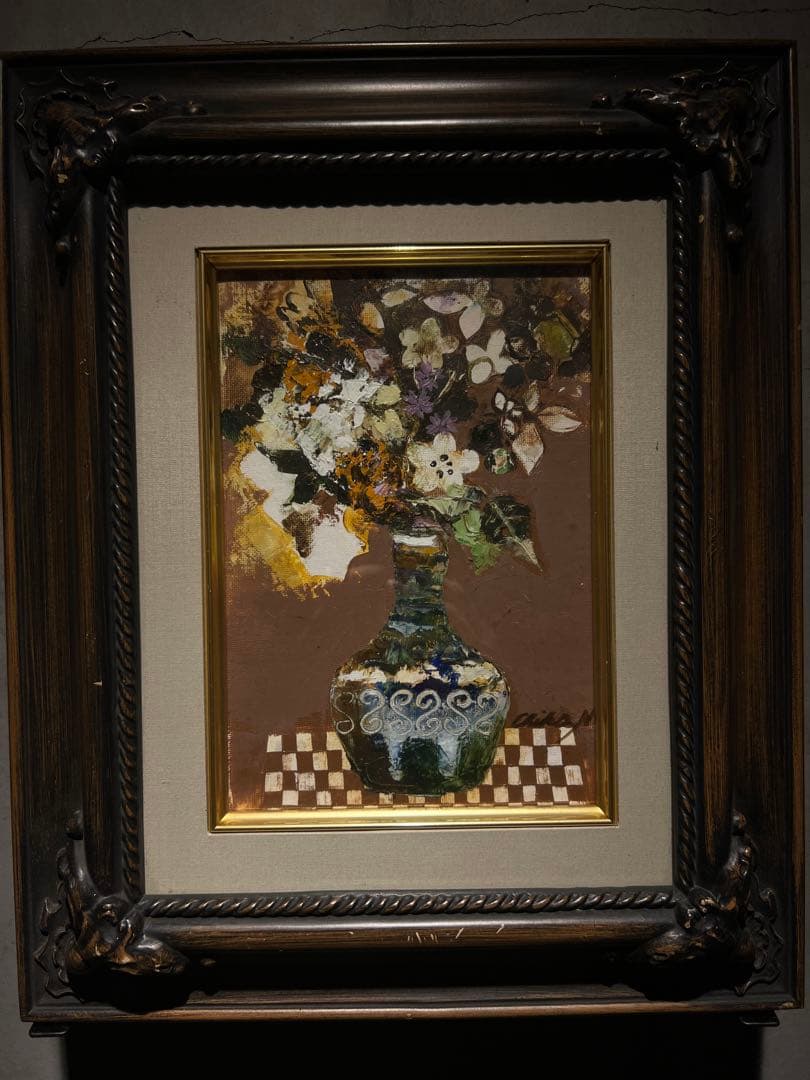 他の方発送×油彩画　【花】　抽象