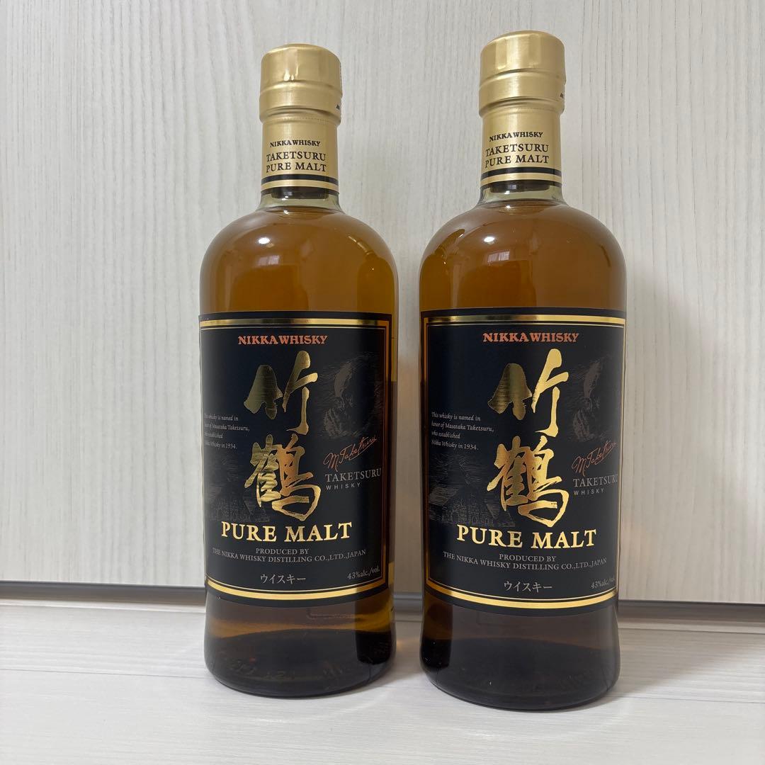 【未開封】ニッカ竹鶴ピュアモルト2本セット ウイスキー旧黒ラベル700ml 箱付