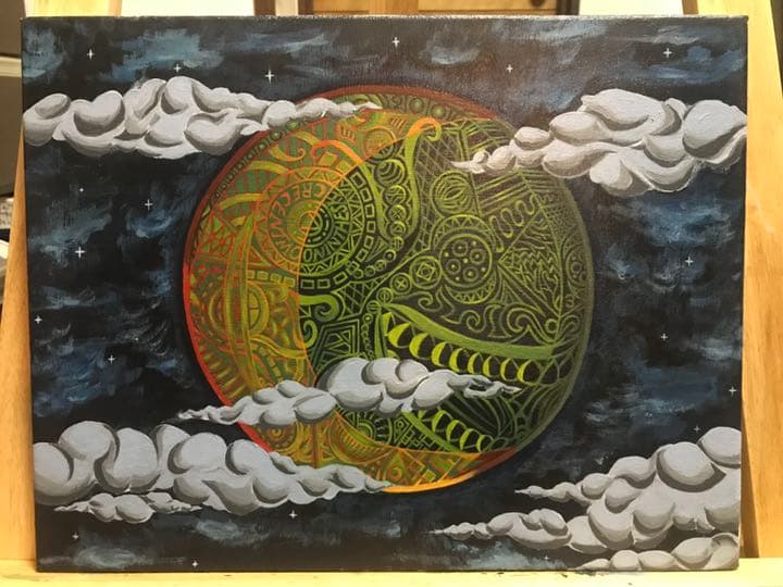 月　雲　模様　グラデーション（アクリル絵の具）　送料無料