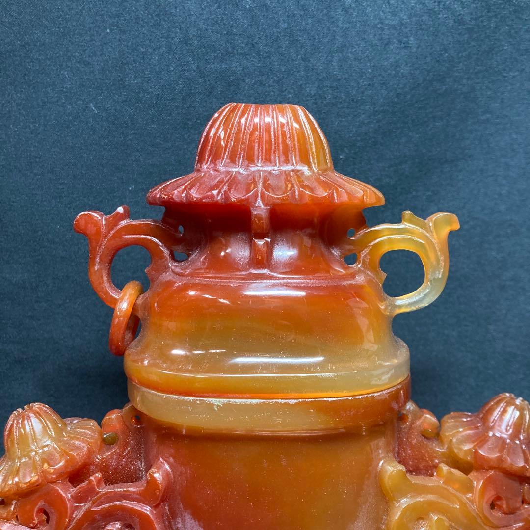 《中国美術》瑪瑙 香炉 透彫 中国古玩