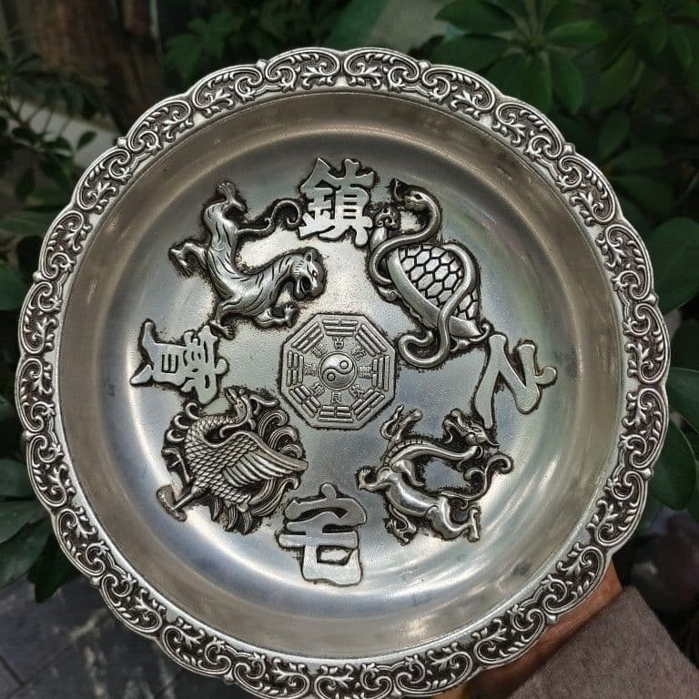 銅 細工 四大神獣 銅盤 聚宝盆鎮宅之宝 装飾品 工芸品 置物