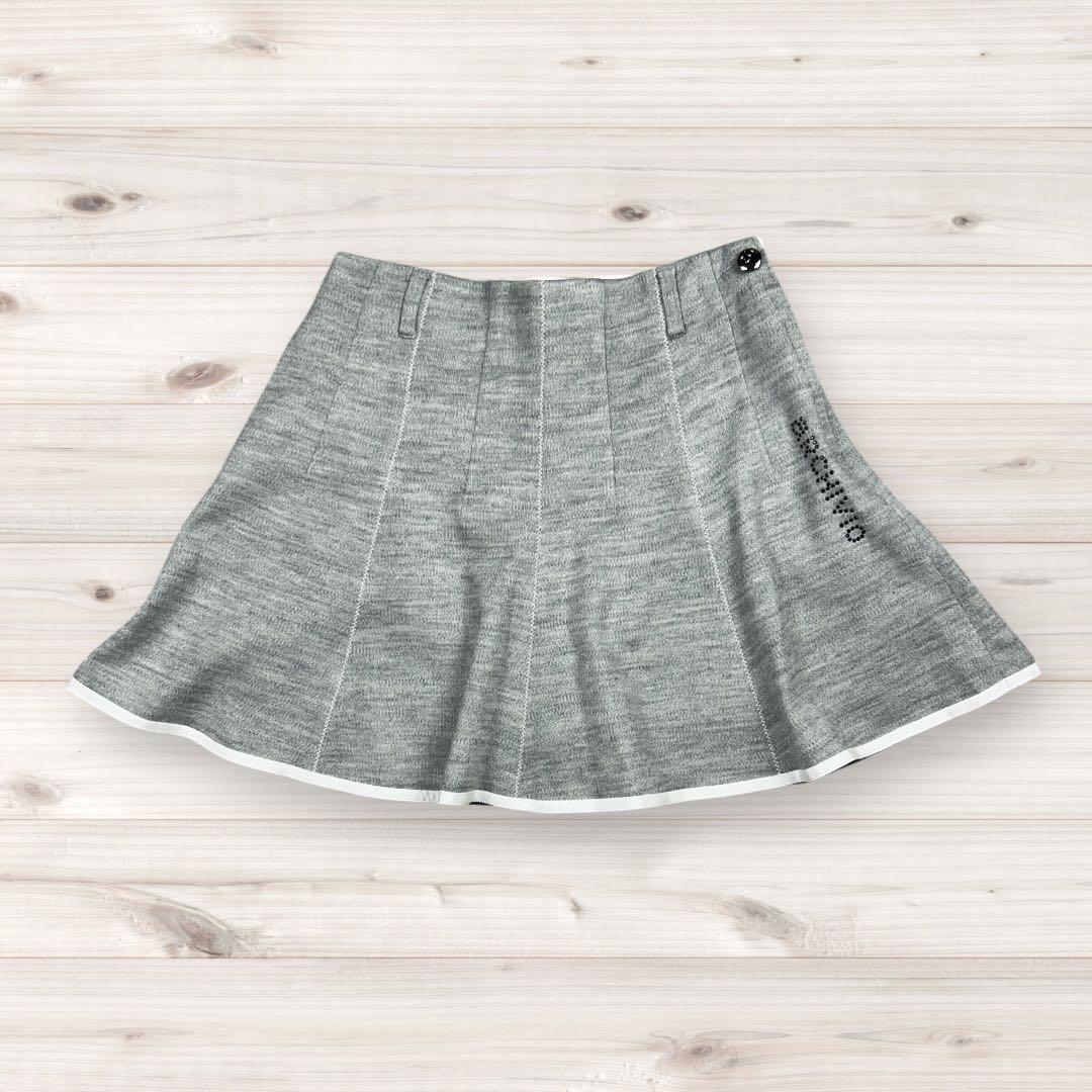 【美品/36】アルチビオ ゴルフ スカート グレー ウール混 ラインストーンロゴ