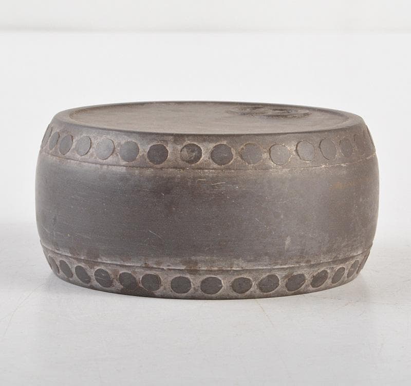 中国　書道具　端渓　刻漢詩文　太鼓形　硯　M　R5107