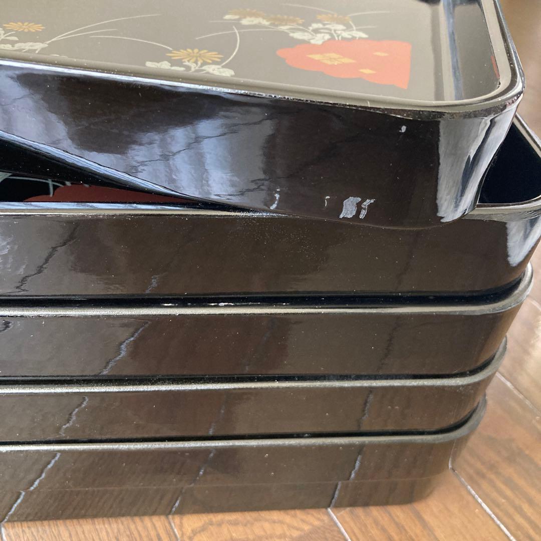 お盆　漆　10枚セット　平安菊　正方形