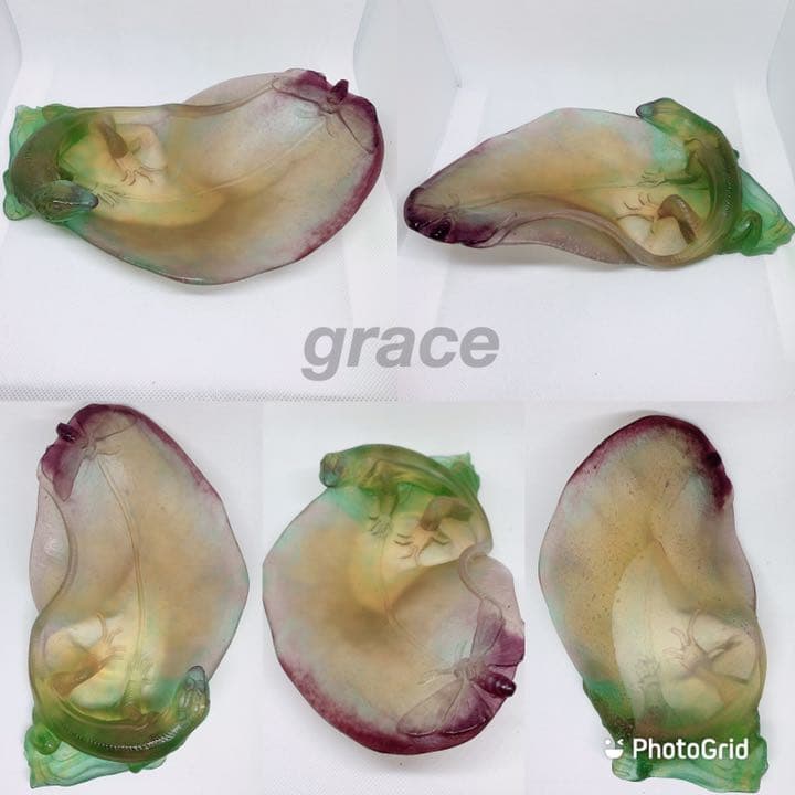 ドームフランス 水晶 クリスタル トカゲ　置物　開運　浄化　風水　緑　紫