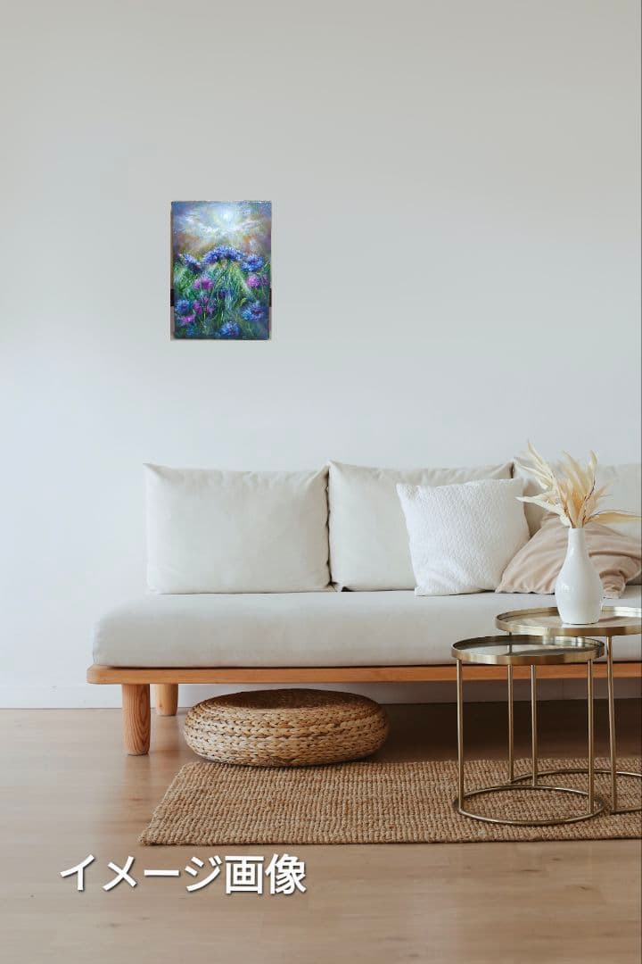 painterTMK真筆【矢車草〜光の祝福】　油絵　風景画　ファインアート