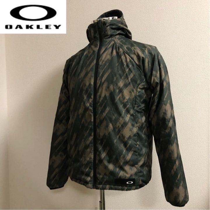 オークリー★中綿 ジップアップ パーカー 裏起毛 グリーン カモ柄 Mサイズ