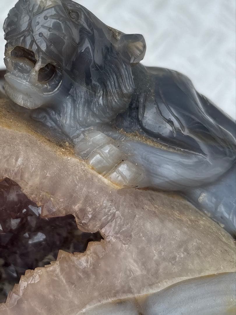 瑪瑙 双虎彫刻置物 希少 中国