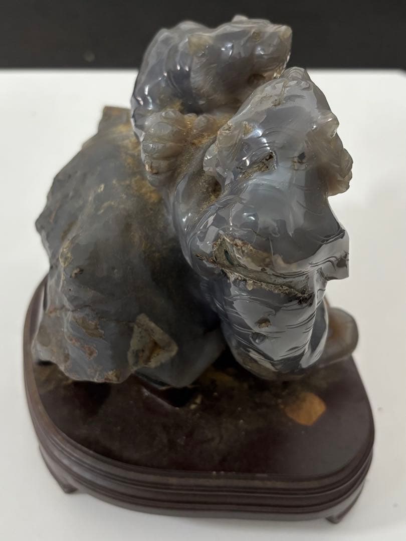 瑪瑙 双虎彫刻置物 希少 中国