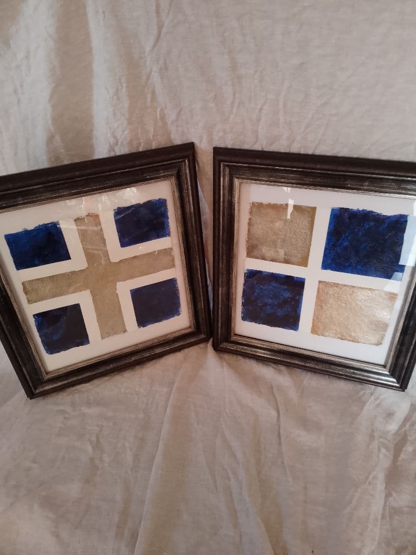 青と金のアクリル画2点セット