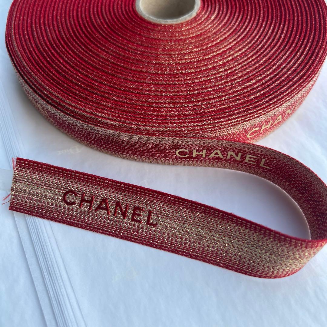 正規品　シャネル　2022年ホリデー限定　ラッピングリボン　レッド　両面柄