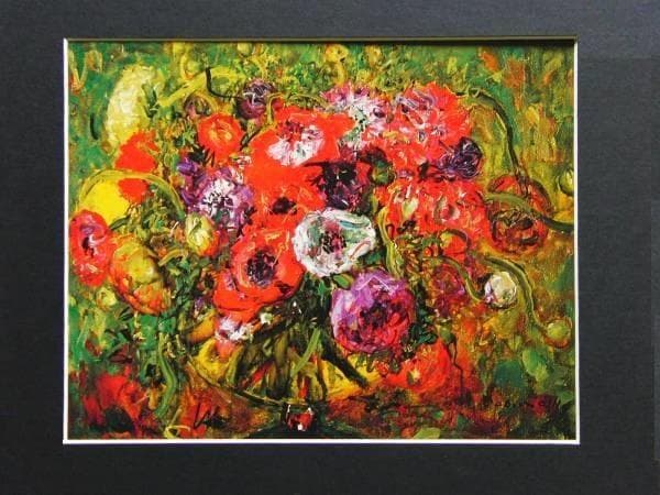 宮本三郎、花、希少画集画、新品高級額、額装付、状態良好、油彩 風景