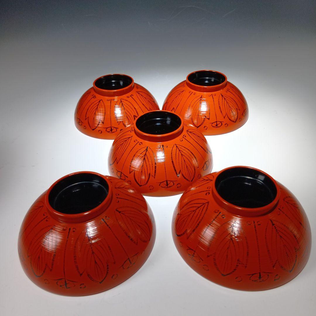 最終値下げ輪島塗　剣牡丹模様付　吸物碗5客　　 共箱　美品