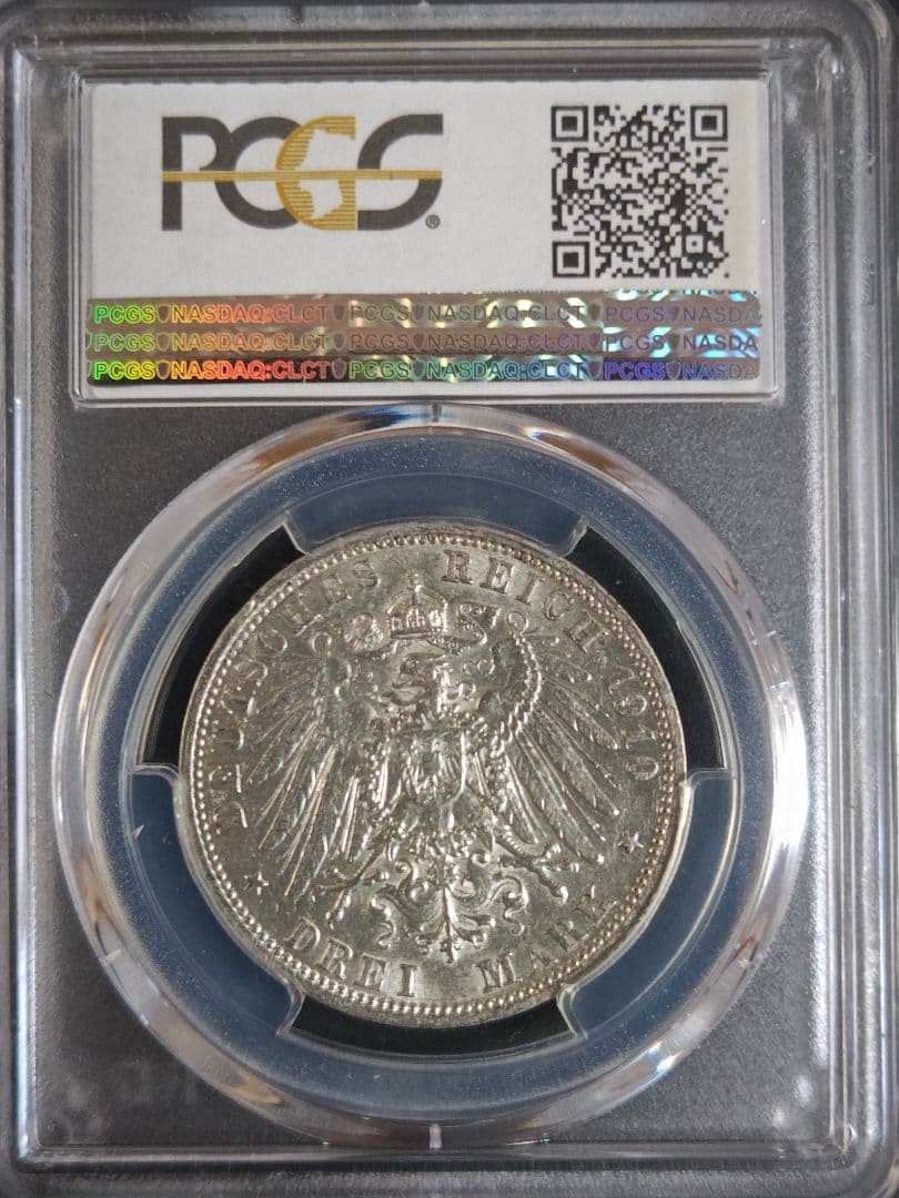 1910-A 独 プロイセン 3マルク銀貨 PCGS AU53