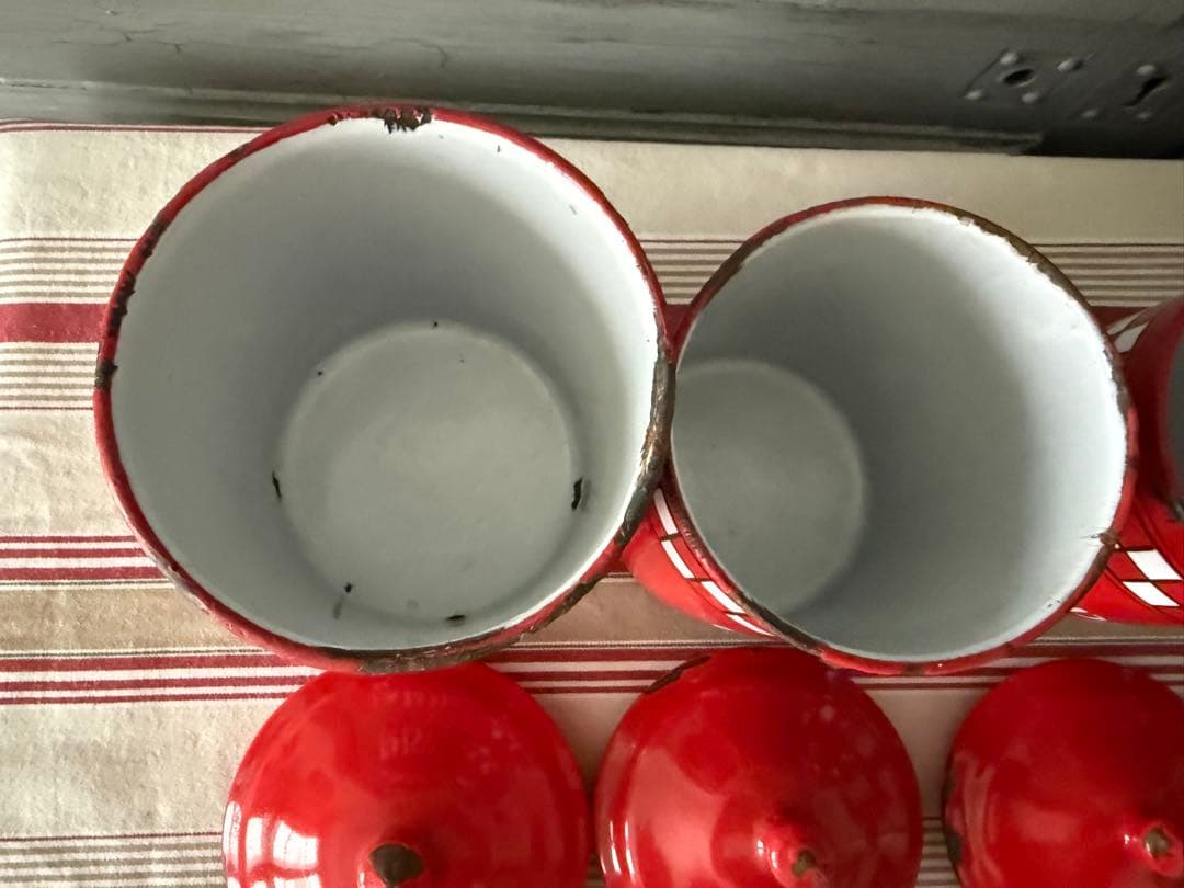 フランスアンティーク　ホーローのキャスター5個セット