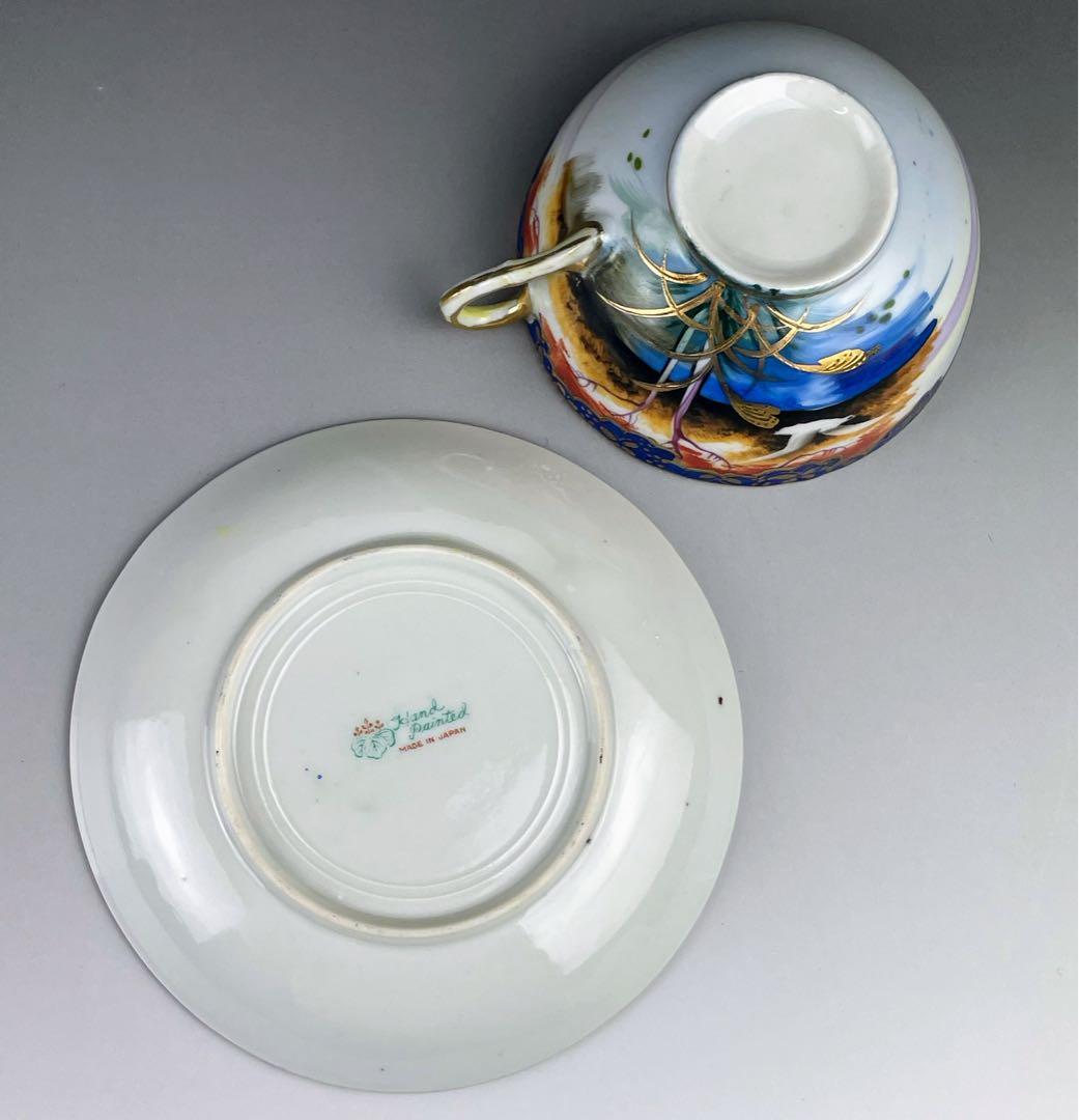 オールドニッポン カモメ 風景図 ティーカップ＆ソーサー アールヌーボー 金盛り