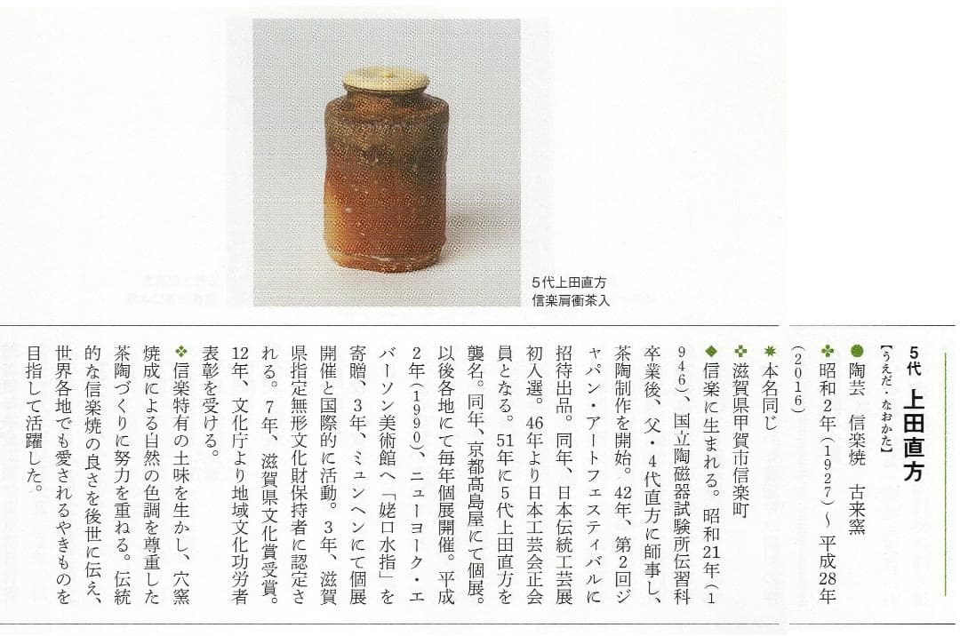 5代上田直方造『信楽茶碗』（共箱）