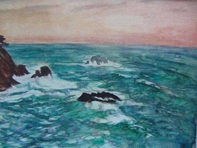 藤島武二、【大王岬】、年代物・希少な画集画、新品高級額 額装付、状態良好