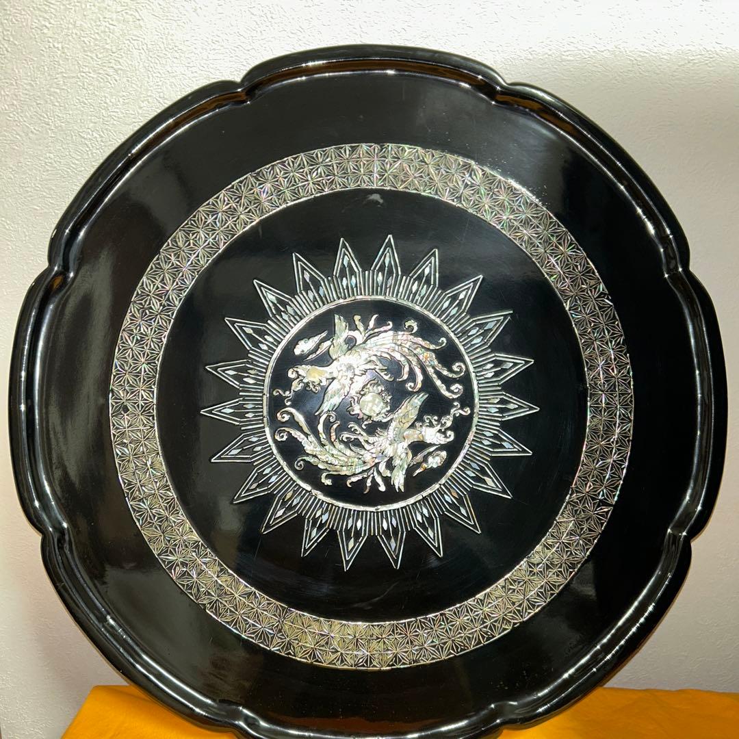 螺鈿　塗り　円卓　折りたたみ　アンティーク