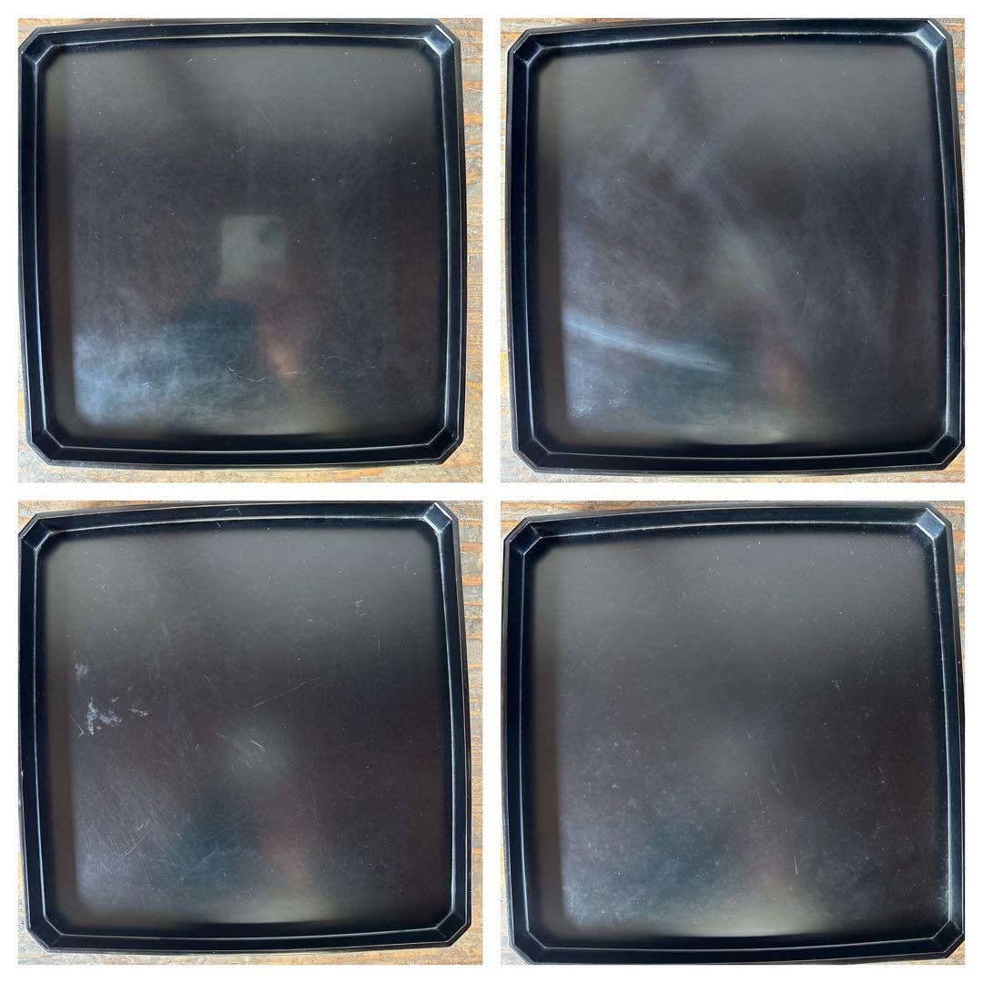 黒角切小会席膳　漆器　本堅地　木箱付き　隅切り　八角　昭和中期