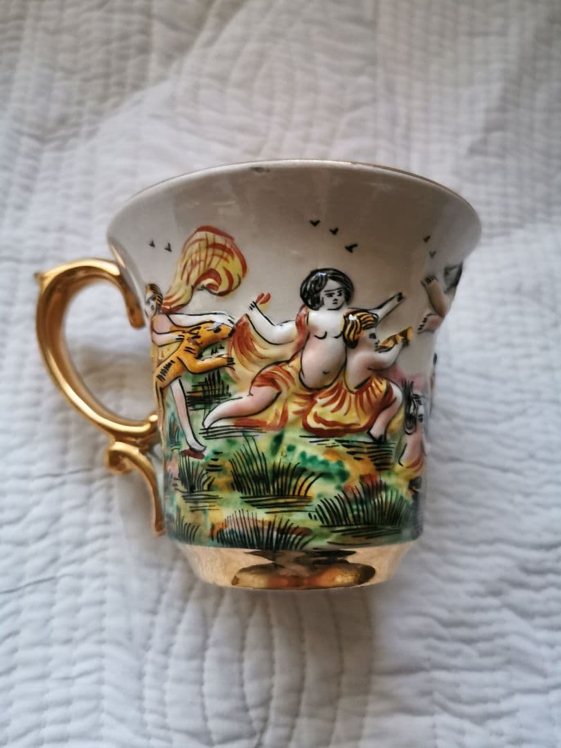 アンティーク カポディモンティ 天使＆子供ティーカップ１客②ハンドペイント手描